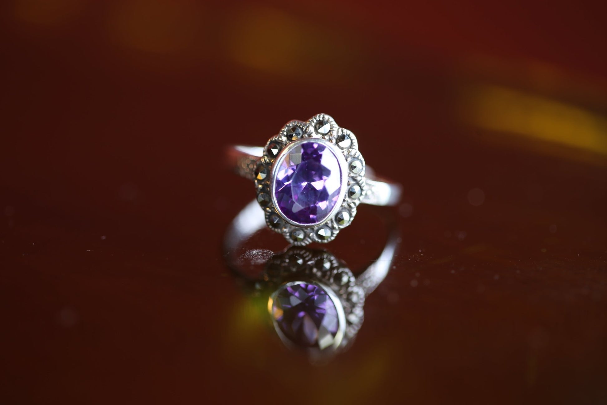 Amethst Markasit Ring Flower - The Love Witch