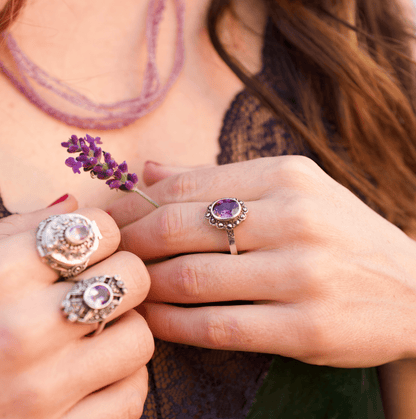 Amethst Markasit Ring Flower - The Love Witch
